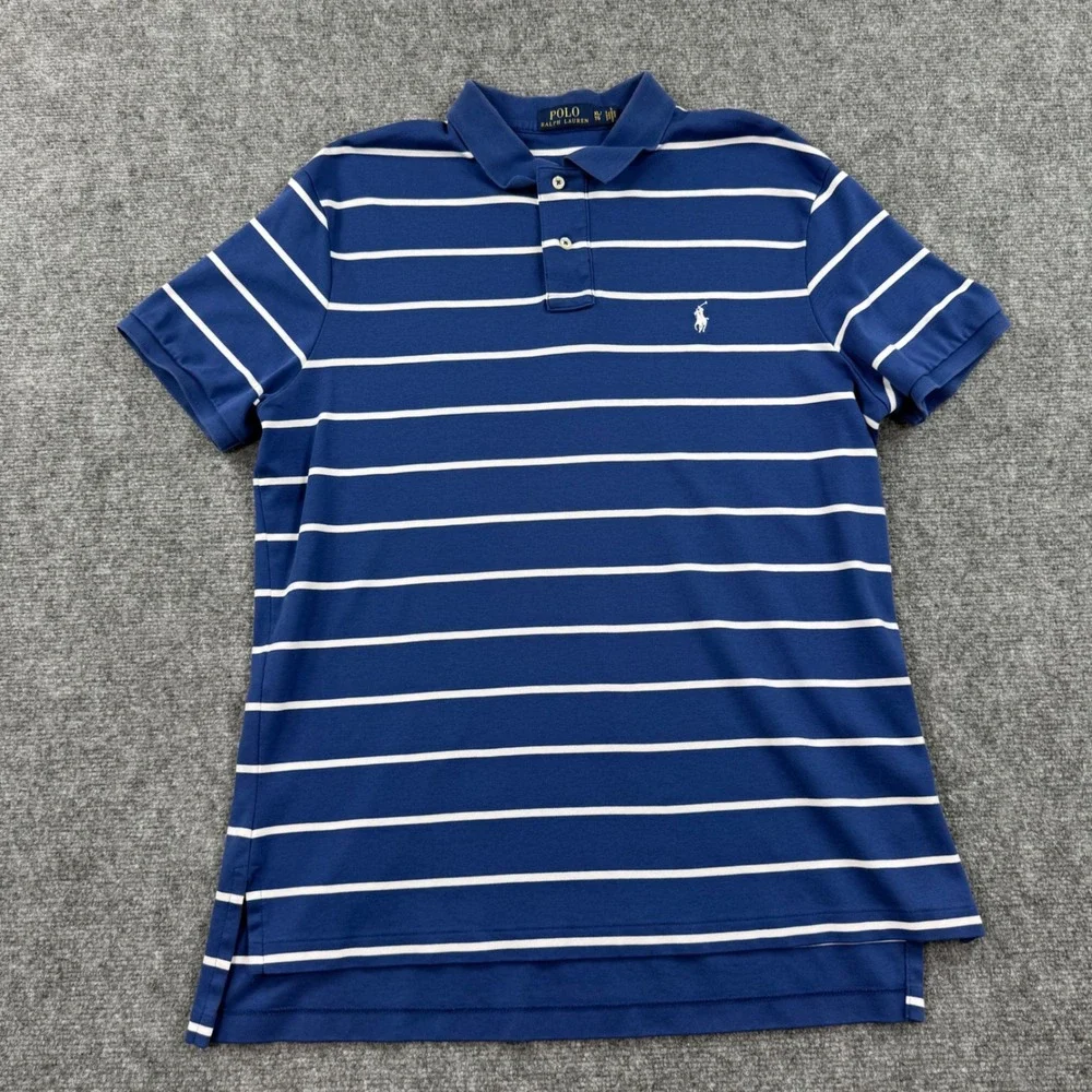 Polo Ralph Lauren Polo‎ Shirt XL Blue Striped Short Sleeve Excellent Mens